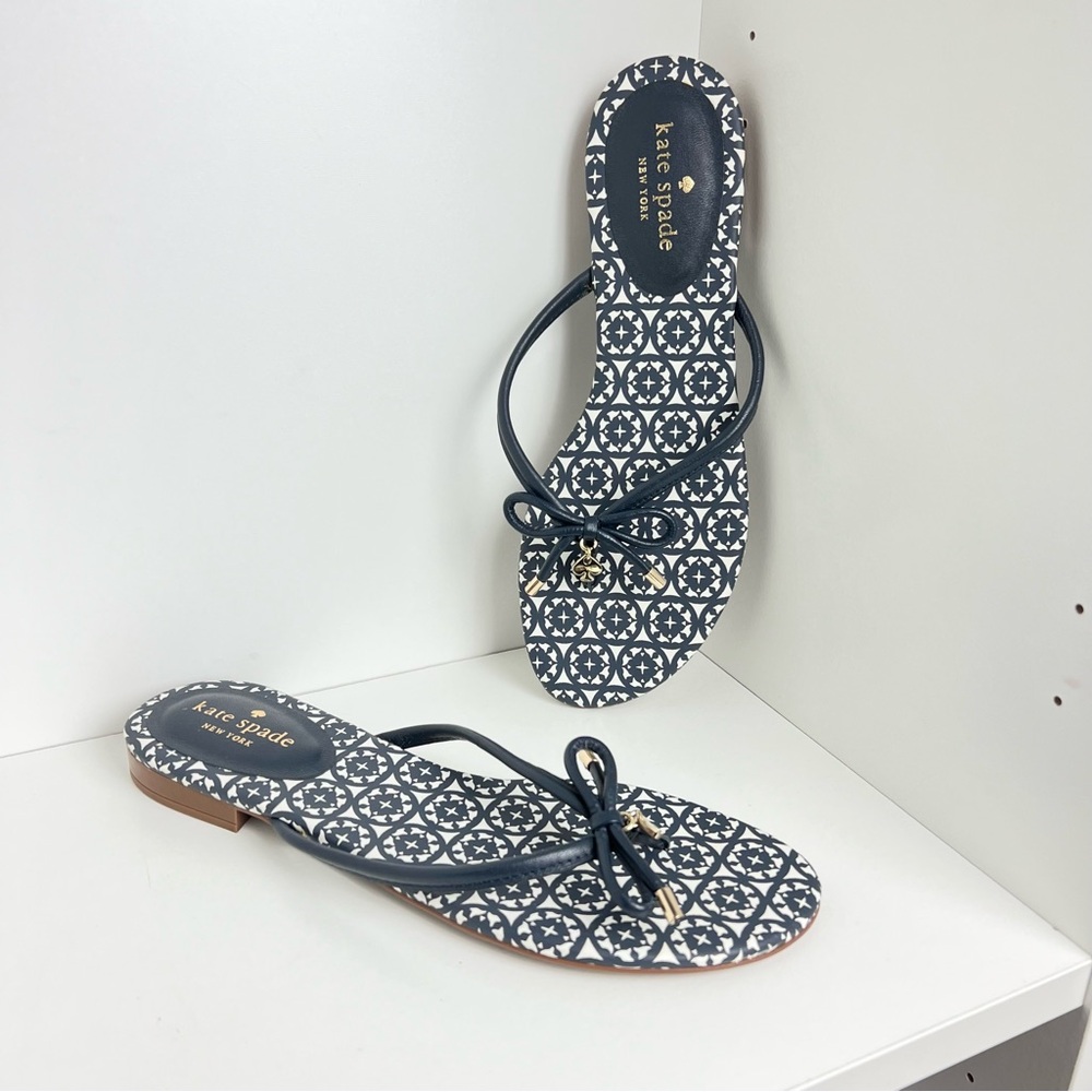 Kate Spade Navy Blue Leather Flip Flop Sandals - Women's 9